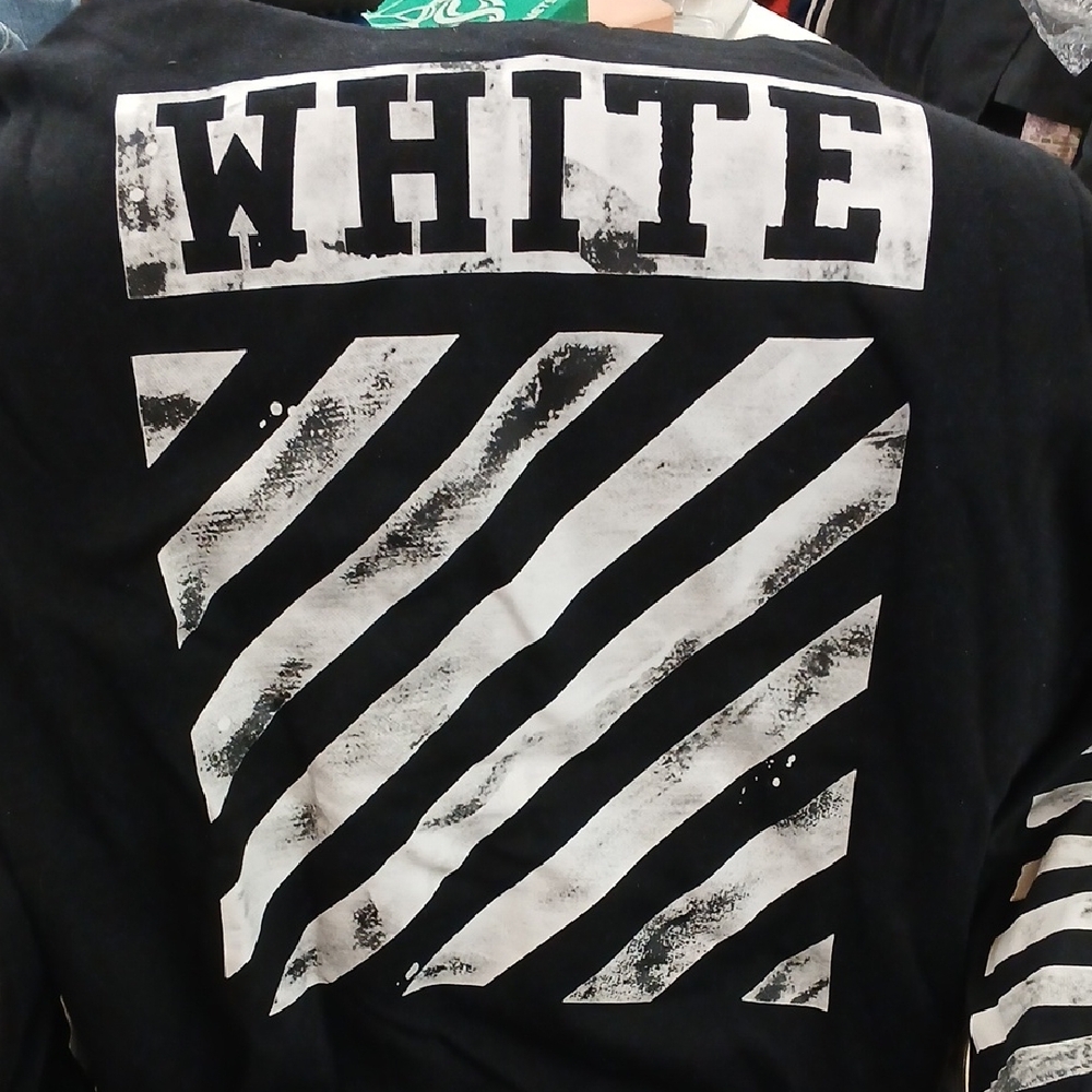 Off-the Wall Vintage Sweatshirt White Monochrome Diagonal Stripe Shirt